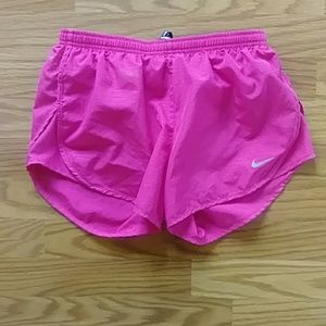 Pink Nike Dri-fit running shorts with back zipper